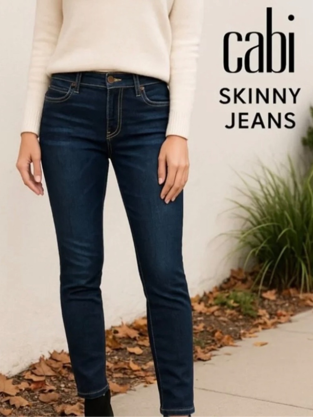 CAbi Dark Indigo Wash Skinny Jeans Mid Rise Stretch 5-Pocket 4150 Size 18 NWOT